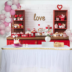 Lofaris Romantic Red and White Hearts Party Backdrop with Gold Love Sign, Valentine's Day Celebration Decor
