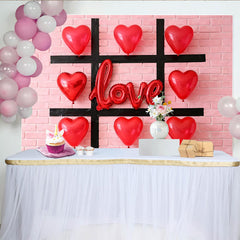 Lofaris Red Heart Balloons and Love Tic-Tac-Toe Party Backdrop, Romantic Valentine's Day Celebration Decor