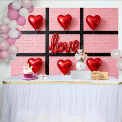 Lofaris Pink Brick Wall with Red Heart and LOVE Balloons Party Backdrop, Valentine's Day Romantic Celebration Decor