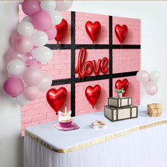 Lofaris Pink Brick Wall with Red Heart and LOVE Balloons Party Backdrop, Valentine's Day Romantic Celebration Decor