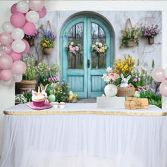 Lofaris Vibrant Spring Garden Entrance Party Backdrop with Easter Bunnies and Colorful Eggs, for Easter Party, Baby Shower