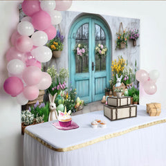 Lofaris Vibrant Spring Garden Entrance Party Backdrop with Easter Bunnies and Colorful Eggs, for Easter Party, Baby Shower