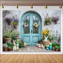 Lofaris Vibrant Spring Garden Entrance Party Backdrop with Easter Bunnies and Colorful Eggs, for Easter Party, Baby Shower