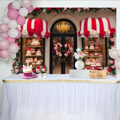Lofaris Red and White Rose Bakery Party Backdrop, Elegant Floral Shop Window for Birthday and Wedding Celebration