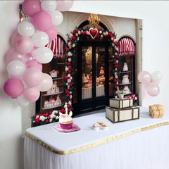 Lofaris Red and Pink Rose Floral Arch with Heart Bakery Party Backdrop, Romantic Valentine's Day Celebration Decor