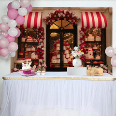 Lofaris Red and Pink Rose Floral Cake Shop Party Backdrop, Romantic Valentine Wedding Decor