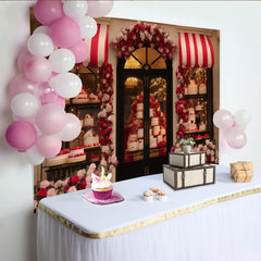 Lofaris Red and Pink Rose Floral Cake Shop Party Backdrop, Romantic Valentine Wedding Decor
