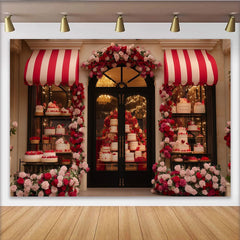Lofaris Red and Pink Rose Floral Cake Shop Party Backdrop, Romantic Valentine Wedding Decor