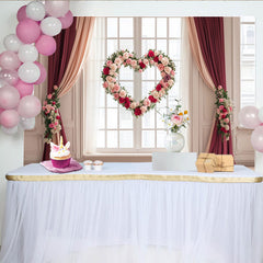 Lofaris Romantic Heart Shaped Rose Floral Party Backdrop with Elegant Drapes, Perfect for Wedding and Anniversary