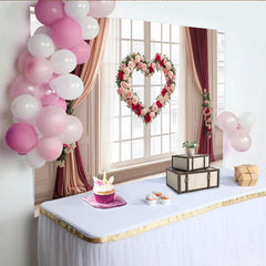 Lofaris Romantic Heart Shaped Rose Floral Party Backdrop with Elegant Drapes, Perfect for Wedding and Anniversary