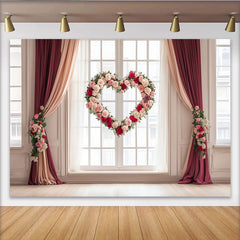 Lofaris Romantic Heart Shaped Rose Floral Party Backdrop with Elegant Drapes, Perfect for Wedding and Anniversary