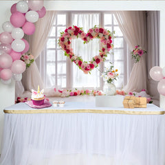Lofaris Rosa Rot Weiß Herz Blumen Fotohintergrund, Romantisch Elegant für Hochzeit Valentinstag Brautparty
