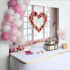 Lofaris Rosa Rot Weiß Herz Blumen Fotohintergrund, Romantisch Elegant für Hochzeit Valentinstag Brautparty