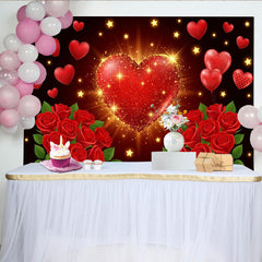 Lofaris Glitzernder roter Herz-Hintergrund für Valentinstag, mit schwebenden Herzen und Rosen, romantische Fotokulisse für Paare