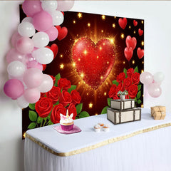 Lofaris Glitzernder roter Herz-Hintergrund für Valentinstag, mit schwebenden Herzen und Rosen, romantische Fotokulisse für Paare