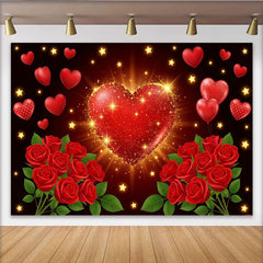 Lofaris Glitzernder roter Herz-Hintergrund für Valentinstag, mit schwebenden Herzen und Rosen, romantische Fotokulisse für Paare