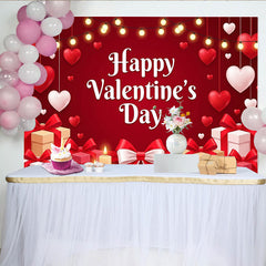 Lofaris Romantischer roter Valentinstags-Hintergrund mit Herzen, Geschenken und Kerzen, festliche Fotokulisse für Paare