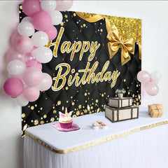 Lofaris Eleganter schwarzer und goldener Happy Birthday Partyhintergrund, Glitzer-Diamanten und Schleife, für luxuriöse Feiern