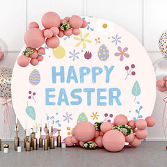 Colorful Eggs Floral Leaf Round Easter Backdrop