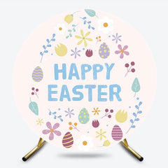 Colorful Eggs Floral Leaf Round Easter Backdrop