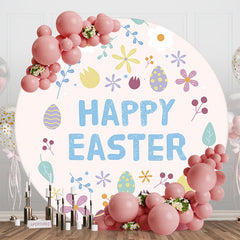 Colorful Eggs Floral Leaf Round Easter Backdrop