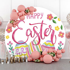 Colorful Eggs Floral Round Happy Easter Backdrop