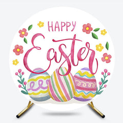 Colorful Eggs Floral Round Happy Easter Backdrop