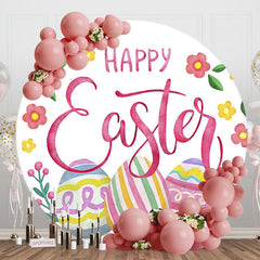 Colorful Eggs Floral Round Happy Easter Backdrop