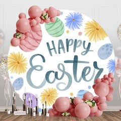 Color Chrysanthemum Eggs Round Happy Easter Backdrop