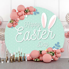 Green White Dots Floral Eggs Round Easter Backdrop