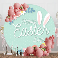 Green White Dots Floral Eggs Round Easter Backdrop