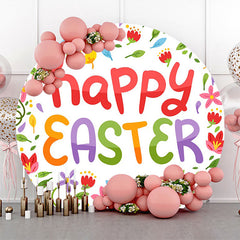 Colorful Floral Leaves Round Happy Easter Backdrop