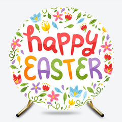 Colorful Floral Leaves Round Happy Easter Backdrop