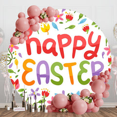 Colorful Floral Leaves Round Happy Easter Backdrop