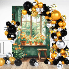 Lofaris Fresh Green Room Backdrop, Windowsill Orange Flowers and Sunlight Garden for Spring Decor