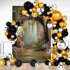 Lofaris Enchanted Forest Path Backdrop, Wisteria Arch and Wildflowers for Fairytale Portrait