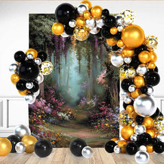 Lofaris Secret Forest Garden Backdrop, Hanging Floral Vine and Colorful Flower Path for Spring