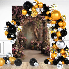 Lofaris Romantic Indoor Floral Backdrop, Hanging Wisteria and Classical Pillars for Bridal Portrait