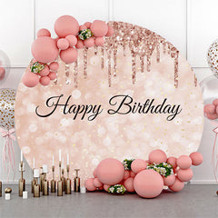 Lofaris Bokeh Rose Gold Glitter Round Happy Birthday Backdrp