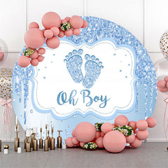 Lofaris Blue Oh Boy Footprint Round Baby Shower Backdrop