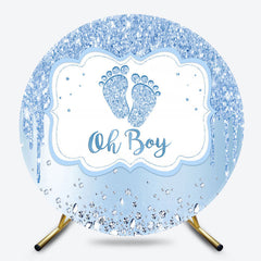 Lofaris Blue Oh Boy Footprint Round Baby Shower Backdrop