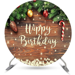 Lofaris Christmas Vibe Wooden Round Happy Birthday Backdrop