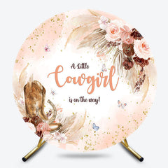 Lofaris Round Pink Boho Floral Cowgirl Baby Shower Backdrop