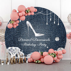 Lofaris Blue Denim Diamonds Round Birthday Party Backdrop