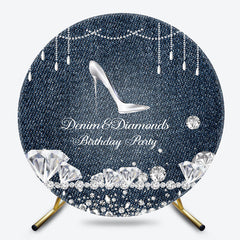 Lofaris Blue Denim Diamonds Round Birthday Party Backdrop