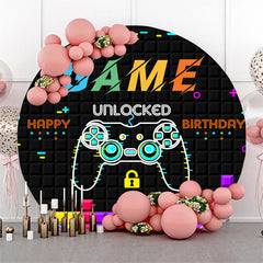 Lofaris Black Tetris Wall Game Round Happy Birthday Backdrop