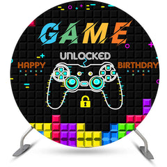 Lofaris Black Tetris Wall Game Round Happy Birthday Backdrop