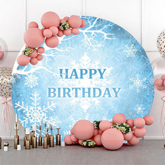 Lofaris Blue White Snowflake Winter Round Birthday Backdrop