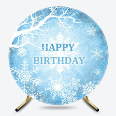 Lofaris Blue White Snowflake Winter Round Birthday Backdrop