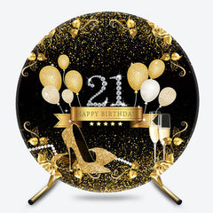 Lofaris Black Gold Balloons Round 21th Birthday Backdrop